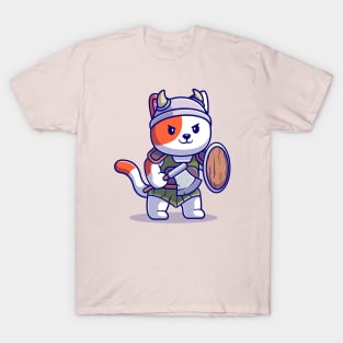 Cute Cat Knight Viking Cartoon T-Shirt